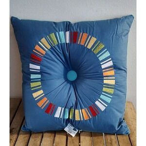 Fiesta Circle Embroidered  Decorative Pillow Square 18X18 Lapis/Aqua